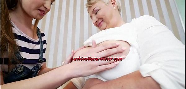  Bigass teen gets orally pleased by BBW granny